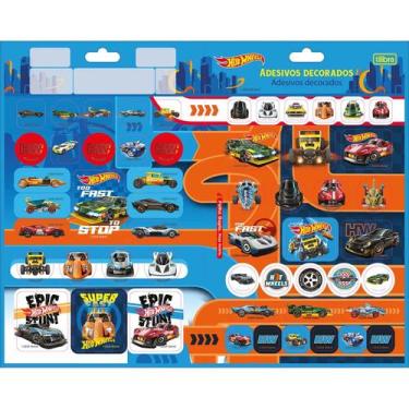 Imagem de Folha De Adesivo Duplo Decorado Hot Wheels 54 Adesivos - Tilibra