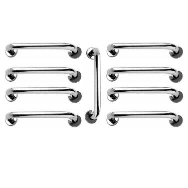 Imagem de Alça de Apoio Inox 30cm Kit 9 Unidades Barra de Segurança Idoso Cadeirante Banheiro Box Corrimao Suporte Acessibilidade
