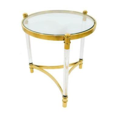 Imagem de Mesa Lateral Redonda Moderna Metal Dourado T Vidro - LUXdécor