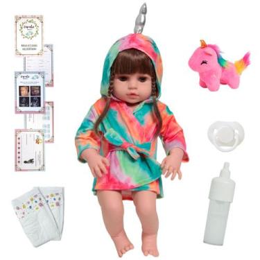 Imagem de Boneca Tipo Reborn Com Saída de Banho Enxoval e Pelúcia - Cegonha Rebo