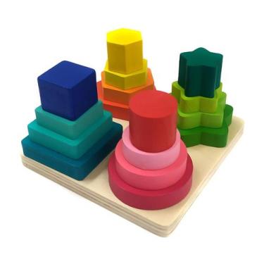 Imagem de Brinquedo Educativo Pirâmides Encaixar Formas Geométricas - Guru