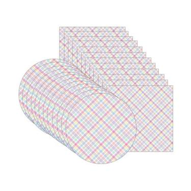 Imagem de Kit Sousplat + Guardanapo Páscoa Xadrez Colorido - NSW, com base, 12 P