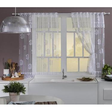 Imagem de Cortina De Renda Desenho De Rosas Cor Branca 2,50M X 1,20M - Beatriz E