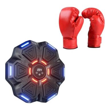 Imagem de rockible Máquina de boxe musical, com luvas infantis, treinamento de agilidade, almofada de perfuração montada na parede, alvo eletrônico de boxe para, Preto