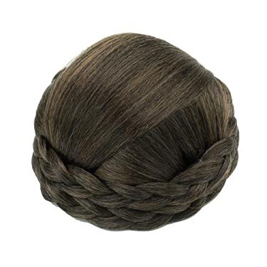 Imagem de IMISSU Capa de cabelo de dançarina de chignon trançado tamanho pequeno apliques de cabelo scrunchies coque peruca updo (M1 Castanho Misto)