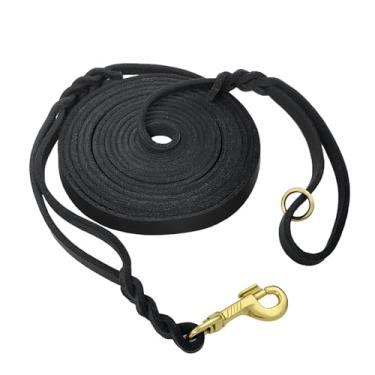 Imagem de LWBMG Coleira longa de couro para cães de 4,5 m com alça de trânsito, coleira de treinamento de couro trançado para caminhadas ao ar livre, acampamento, caça