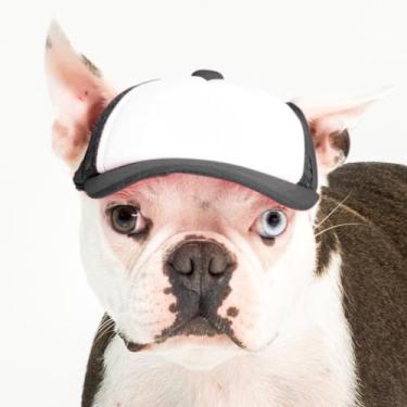 Imagem de Chapéus de caminhoneiro DIY PupLid (preto/branco, PP) – Chapéu de cachorro personalizável, tela em branco para design personalizado, ajustável, proteção solar elegante premium