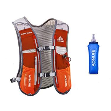 Imagem de Mochila leve para corrida 5L, esportes ao ar livre, trilha, corrida, maratona, caminhada, fitness, bolsa, colete de hidratação (laranja + garrafa de água de 500 ml)