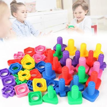 Imagem de Brinquedo De Montar Interativo Plastico Blocos Infantil Coloridos Parafuso Encaixar