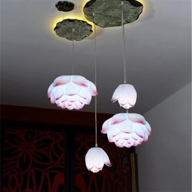 Imagem de OUFULA Luminária pendente de lótus contemporânea chinesa retrô criatividade sala de estar restaurante quarto villa hotel decoração led lustre (Pink 4 lights)