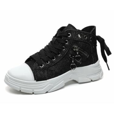 Imagem de VAXAV Tênis feminino leve de lona com plataforma de cano alto respirável, Preto, cinza, 39