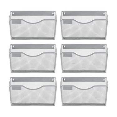 Imagem de EasyPAG Organizador de arquivos de parede com 3 bolsos de malha para pendurar e escrever, Prata, 5 Pack