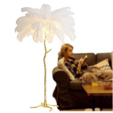 Imagem de Luminária de piso moderna de penas de avestruz, lâmpada de LED regulável de penas de canto alto decorativa para quarto, sala de estar, escritório, leitura