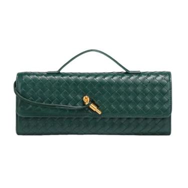 Imagem de AWUXINE Bolsa feminina de tecido feito à mão, casual, bolsa clutch de couro, bolsa tiracolo moderna, Verde