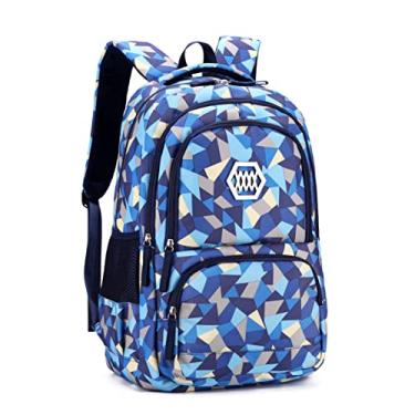 Imagem de Bansusu Mochila infantil com estampa geométrica para meninas, meninos, mochila escolar, Azul - A, Small-A, Minimalista casual/ao ar livre