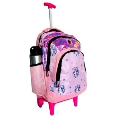 Imagem de Mochila Bolsa Escolar de Rodinhas Feminina Espaçosa Unicórnio (Rosa)