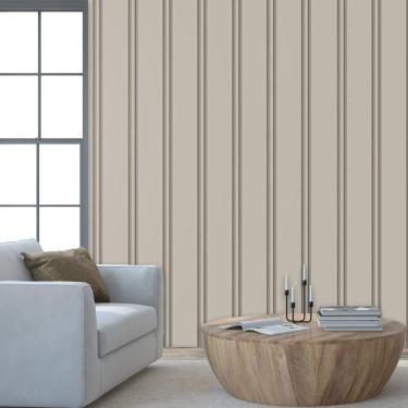 Imagem de Papel De Parede Efeito Ripas Bege Lavável Adesivo Claro