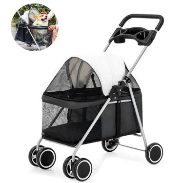 Imagem de Carrinho Pet Transporte Cachorro Passeio Cães Gatos - Preto