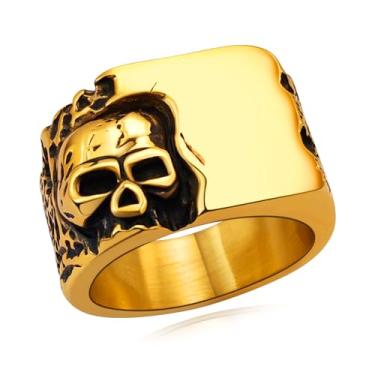Imagem de Hoyazvet Anéis de caveira masculinos, aço inoxidável 316L/ouro 18 k/joias góticas pretas com caixa de presente, Aço inoxidável, Sem pedra preciosa