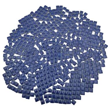 Imagem de 500 peças / 400 peças de azulejos de cerâmica quadrados, 1 x 1 cm feito à mão micromosaico criativo para arte DIY e decorações de casa (azul marinho)