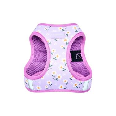 Imagem de The Wagging Tail Peitoral antipuxão para cães pequenos, médios e grandes, resistente, ajustável, respirável, macio, fofo, reflexivo, peitoral para cães, colete para cães (margarida roxa, grande)