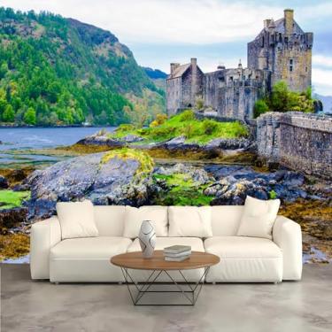 Imagem de Lcythiazole Papel de parede mural de castelo, paisagem de castelo retrô europeu mural de fotos HD ao pôr do sol, para sala de estar, quarto, restaurante, café, personalizável, descasque e cole