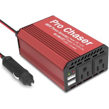 Imagem de Pro Chaser 400W Power Inverters for Vehicles - DC 12v to 110v AC Car Inverter Converter, 6.2A Dual USB Charging Ports, Dual AC Adapter for Air Compressor Laptops (Red)