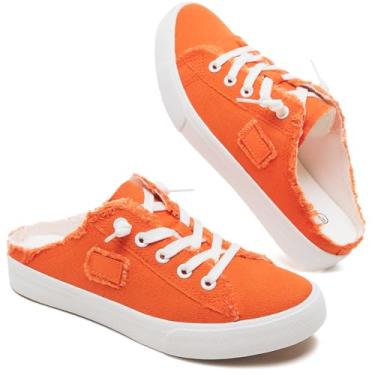 Imagem de BENPAO Tênis feminino sem cadarço de lona, sem cadarço, moderno, confortável, mocassim feminino, antiderrapante, casual, sem costas nuas, Laranja, 37