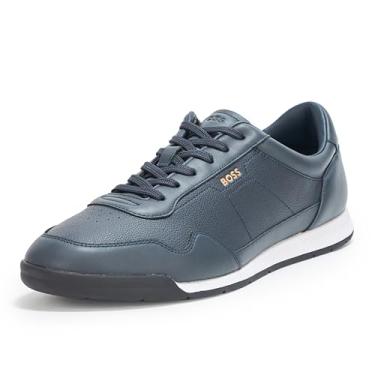 Imagem de BOSS Tênis masculino de couro de titânio discreto, Azul marinho, 38