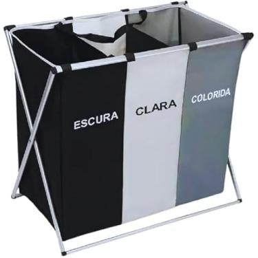 Imagem de Cesto Organizador De Roupa Suja 3 Divisórias Dobrável C/Alças Multiuso Organizador Lavanderia/Banheiro/Brinquedos Com Alça Para o Transporte - Grande (162L)