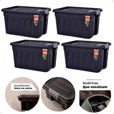 Imagem de Kit 4 Caixas Organizadoras Grande 53 Litros C/ Tampa e Rodas - MB
