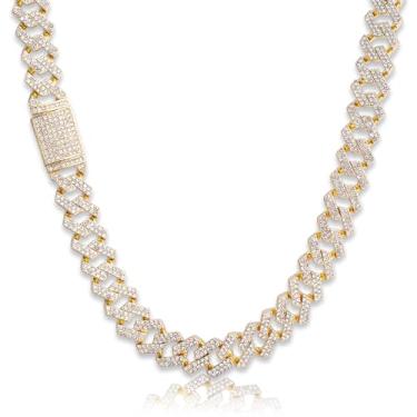 Imagem de EMESLY Corrente de elos cubanos Miami sólidos de ouro/prata (40, 46, 50, 56, 61, 76 cm); pulseira hip hop (comprimento de 20 cm) para homens e mulheres; joia perfeita para presente brilhante, 20.0