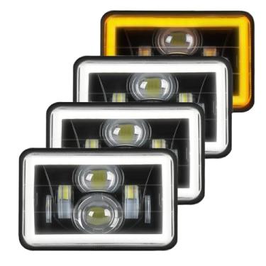 Imagem de BraveWAY Faróis de LED 4 x 6 com halo branco/âmbar, faróis selados compatíveis com Chevrolet Camaro C10/Peterbilt/Kenworth/Freightinger/Ford/Chevy/Oldsmobile