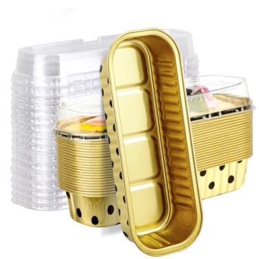 Imagem de EUSOAR Ramequins descartáveis com tampas, 25 peças de folha de alumínio de 200 ml, recipientes para bolos, mini formas de bolo, forros de muffin de suflê de creme brulee para festa de aniversário,