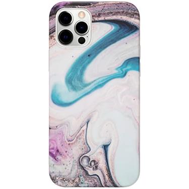 Imagem de Stephanie Imports Capa com design de resina epóxi de silicone branco e azul para iPhone 12 Pro Max + protetor de tela de vidro temperado