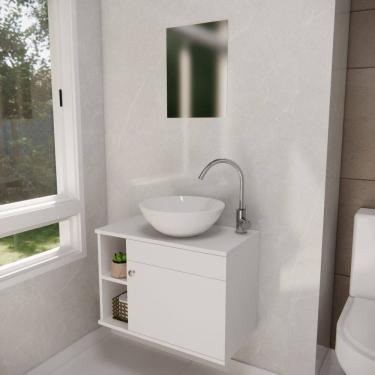 Imagem de Gabinete de Banheiro 60cm com Cuba Armário para Lavabo Suspenso Branco