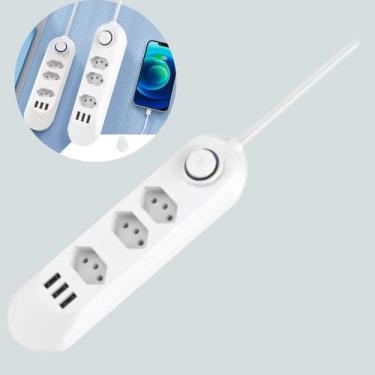 Imagem de Cordão Elétrico 3 Tomadas com USB Bivolt Metálico Para Computador Entr
