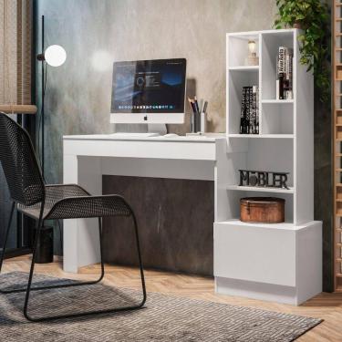 Imagem de Escrivaninha Office Com Estante Biblioteca Lion Branco Fosco - Mabe Magazine