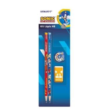 Imagem de Kit Escolar Infantil Lápis Borracha Apontador Sonic - Leonora