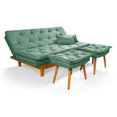 Imagem de Sofá Cama Caribe Duas Banquetas Linho Essencial Estofados,  Verde