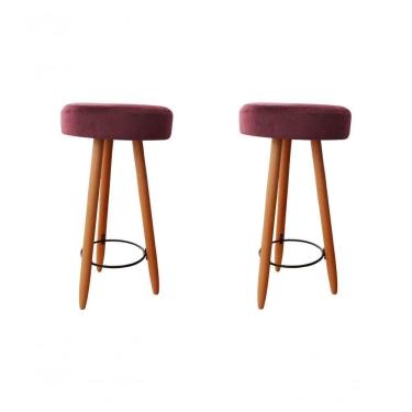 Imagem de Kit Duas Banqueta Alta Para área Gourmet Balcão Pés Palito Suede Rosê Eli Móveis E Decoração