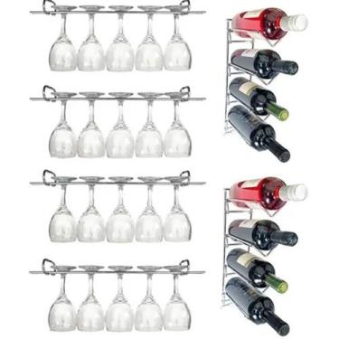 Imagem de Conjunto de 4 Suportes 25cm para Taças e 2 Adegas de Parede para Vinho