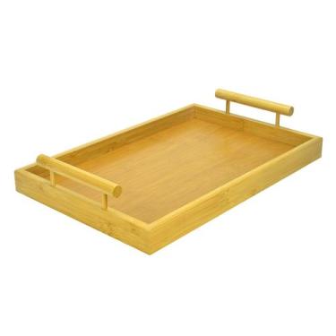 Imagem de Bandeja de Bambu Retangular 36cm Servir Café na Cama Alça - Livon