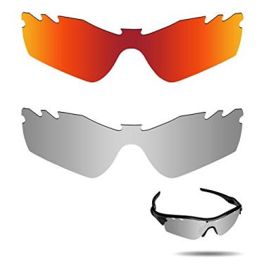 Imagem de Fiskr Lentes polarizadas de substituição para óculos de sol Oakley Radar Path ventilados com resistência a impactos, proteção contra raios UV e proteção multifuncional (vermelho fogo e prata metálica)