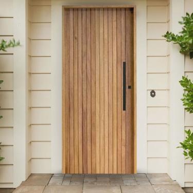 Imagem de Porta Ripada Cedro Batente 14 Fechadura Rolete Puxador Barra Chata 600cm 92 X 210 Esquerdo