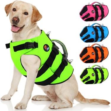 Imagem de Dogcheer Colete salva-vidas para cães, colete salva-vidas de neoprene de alta flutuabilidade para natação, passeios de barco, colete refletivo para cães pequenos, médios e grandes - verde, G