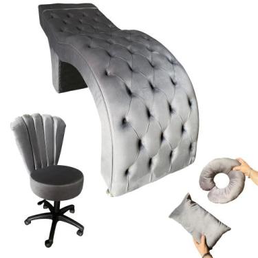 Imagem de Kit Maca M1 60 + Mocho Pétala + Kit Almofadas - In9 Decor, Veludo Cinz