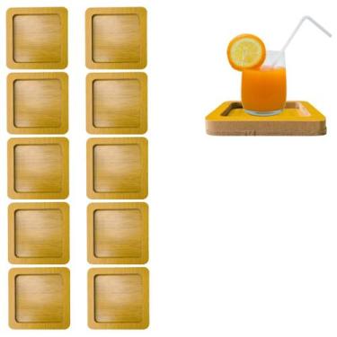 Imagem de 10 Descanso Porta Copo Quadrado de Madeira Para Bebidas 10cm - Top
