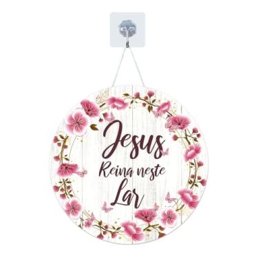 Imagem de Placa Enfeite Porta Decorativa com Corda Redonda MDF Adesivado Frases Cristãs 25cm (GP-FRC0004)