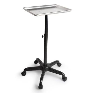 Imagem de OUFEIJIA Bandeja de salão carrinho de beleza multiuso com rodas mesa de tatuagem com rodinhas bandeja de alumínio carrinho altura ajustável para cabeleireiro
